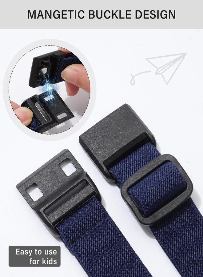 AWAYTR Kids Magnetic Belt for Girls - 3 Pack Toddler Boys Adjustable Elastic Belt for School Uniform Jeans (Black+Navy Blue+Brown;70cm) - Image 2